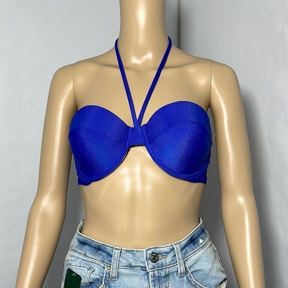 Shade & Shore Other - Shade & Shore Women's Bikini Top Blue Lightly Lined Ribbed Halter (8LZR4M)